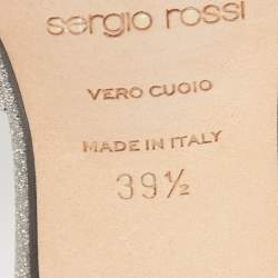 Pre Owned Sergio Rossi Silver Glitter Fabric Crystal Embellished Pointed Toe Mules Size 39.5
