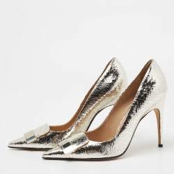 Sergio Rossi Silver Croc Embossed Leather Pumps Size 40