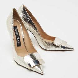 Sergio Rossi Silver Croc Embossed Leather Pumps Size 40