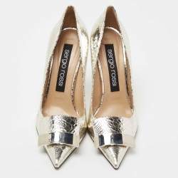 Sergio Rossi Silver Croc Embossed Leather Pumps Size 40