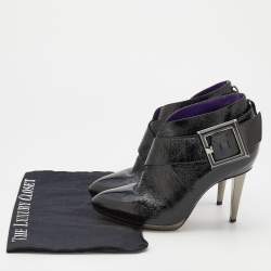 Sergio Rossi Black Patent Leather Buckle Detail Ankle Length Boots Size 37