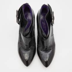Sergio Rossi Black Patent Leather Buckle Detail Ankle Length Boots Size 37