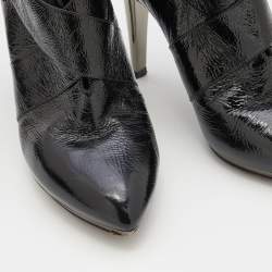 Sergio Rossi Black Patent Leather Buckle Detail Ankle Length Boots Size 37