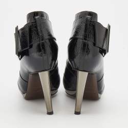 Sergio Rossi Black Patent Leather Buckle Detail Ankle Length Boots Size 37