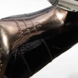 Sergio Rossi Black Patent Leather Buckle Detail Ankle Length Boots Size 37