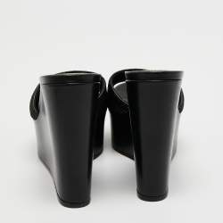 Pre Owned Sergio Rossi Black Mesh and Leather Lakeesha Wedge Slides Sandals Size 37.5