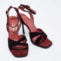 Pre Owned Sergio Rossi Black/Brown Velvet Ankle Strap Sandals Size 36.5