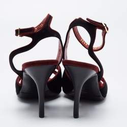 Pre Owned Sergio Rossi Black/Brown Velvet Ankle Strap Sandals Size 36.5