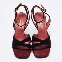 Pre Owned Sergio Rossi Black/Brown Velvet Ankle Strap Sandals Size 36.5