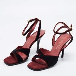 Pre Owned Sergio Rossi Black/Brown Velvet Ankle Strap Sandals Size 36.5
