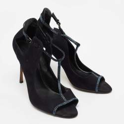 Pre Owned Sergio Rossi Black Suede Crystal Embellished Ankle Strap Sandals Size 42