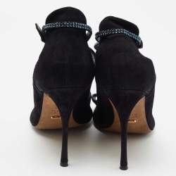 Pre Owned Sergio Rossi Black Suede Crystal Embellished Ankle Strap Sandals Size 42