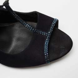 Pre Owned Sergio Rossi Black Suede Crystal Embellished Ankle Strap Sandals Size 42