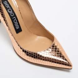 Pre Owned Sergio Rossi Rose Gold Python Embossed Leather Pointed Toe Pumps Size 36.5