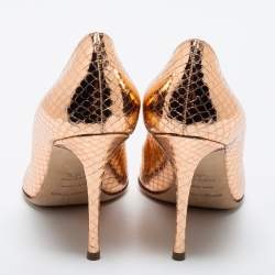 Pre Owned Sergio Rossi Rose Gold Python Embossed Leather Pointed Toe Pumps Size 36.5
