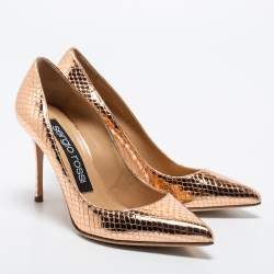 Pre Owned Sergio Rossi Rose Gold Python Embossed Leather Pointed Toe Pumps Size 36.5