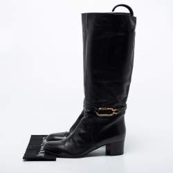 Pre Owned Sergio Rossi Black Leather Mid Calf Boots Size 39