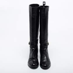 Pre Owned Sergio Rossi Black Leather Mid Calf Boots Size 39