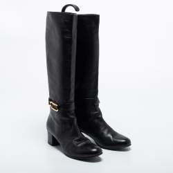 Pre Owned Sergio Rossi Black Leather Mid Calf Boots Size 39