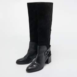 Pre Owned Sergio Rossi Black Leather and Suede Mild Calf Boots Size 37.5