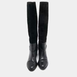 Pre Owned Sergio Rossi Black Leather and Suede Mild Calf Boots Size 37.5