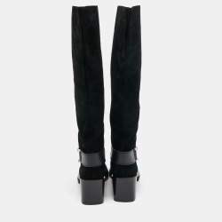 Pre Owned Sergio Rossi Black Leather and Suede Mild Calf Boots Size 37.5