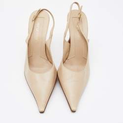 Pre Owned Sergio Rossi Cream Leather Pointed Toe Slingback Pumps Size 38
