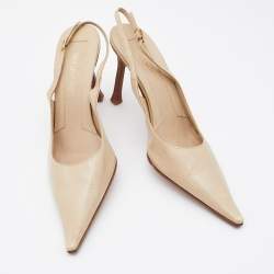 Pre Owned Sergio Rossi Cream Leather Pointed Toe Slingback Pumps Size 38
