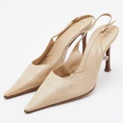 Pre Owned Sergio Rossi Cream Leather Pointed Toe Slingback Pumps Size 38