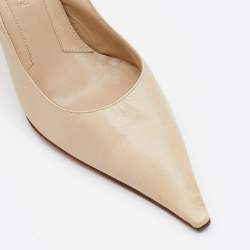 Pre Owned Sergio Rossi Cream Leather Pointed Toe Slingback Pumps Size 38