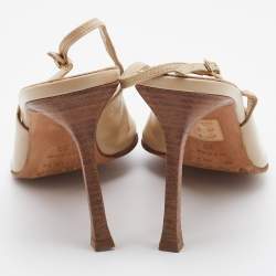 Pre Owned Sergio Rossi Cream Leather Pointed Toe Slingback Pumps Size 38