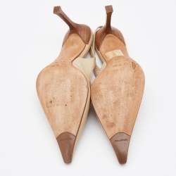 Pre Owned Sergio Rossi Cream Leather Pointed Toe Slingback Pumps Size 38