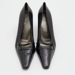 Pre Owned Sergio Rossi Black Leather Pointed Toe Mary Jane Pumps Size 37.5