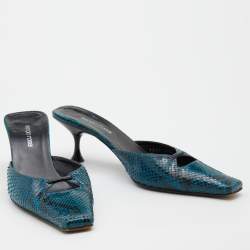 Pre Owned Sergio Rossi Blue/Black Python Leather Kitten Heel Mules Size 37