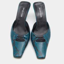 Pre Owned Sergio Rossi Blue/Black Python Leather Kitten Heel Mules Size 37