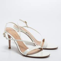 Pre Owned Sergio Rossi Off-White Patent Leather Manhattan Sandals Size 38