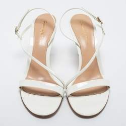 Pre Owned Sergio Rossi Off-White Patent Leather Manhattan Sandals Size 38