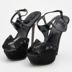 Sergio Rossi Black Suede and Patent Leather Platform Sandals Size 36.5