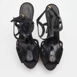 Sergio Rossi Black Suede and Patent Leather Platform Sandals Size 36.5