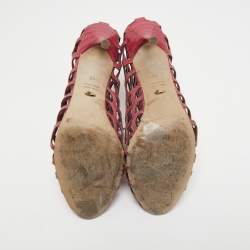 Pre Owned Sergio Rossi Magenta Lizard Embossed Leather Cut Out Lace Up Ankle Booties Size 40