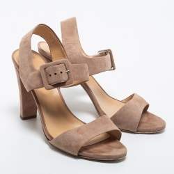 مملوكة مسبقًا Sergio Rossi Beige Suede Ankle Strap Sandals Size 37.5