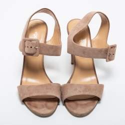 مملوكة مسبقًا Sergio Rossi Beige Suede Ankle Strap Sandals Size 37.5