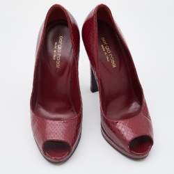 Sergio Rossi Dark Red Python Leather Peep Toe Pumps Size 36