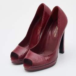 Sergio Rossi Dark Red Python Leather Peep Toe Pumps Size 36