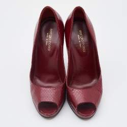 Sergio Rossi Dark Red Python Leather Peep Toe Pumps Size 36