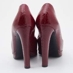 Sergio Rossi Dark Red Python Leather Peep Toe Pumps Size 36