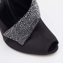Pre Owned Sergio Rossi Black Satin Crystal Embellished Peep Toe Pumps Size 37