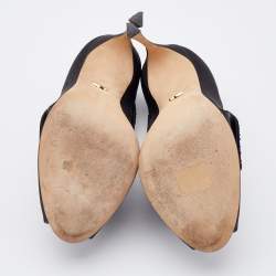 Pre Owned Sergio Rossi Black Satin Crystal Embellished Peep Toe Pumps Size 37