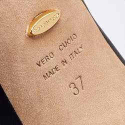 Pre Owned Sergio Rossi Black Satin Crystal Embellished Peep Toe Pumps Size 37