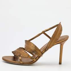 Pre Owned Sergio Rossi Gold Leather Open Toe Slingback Sandals Size 38.5